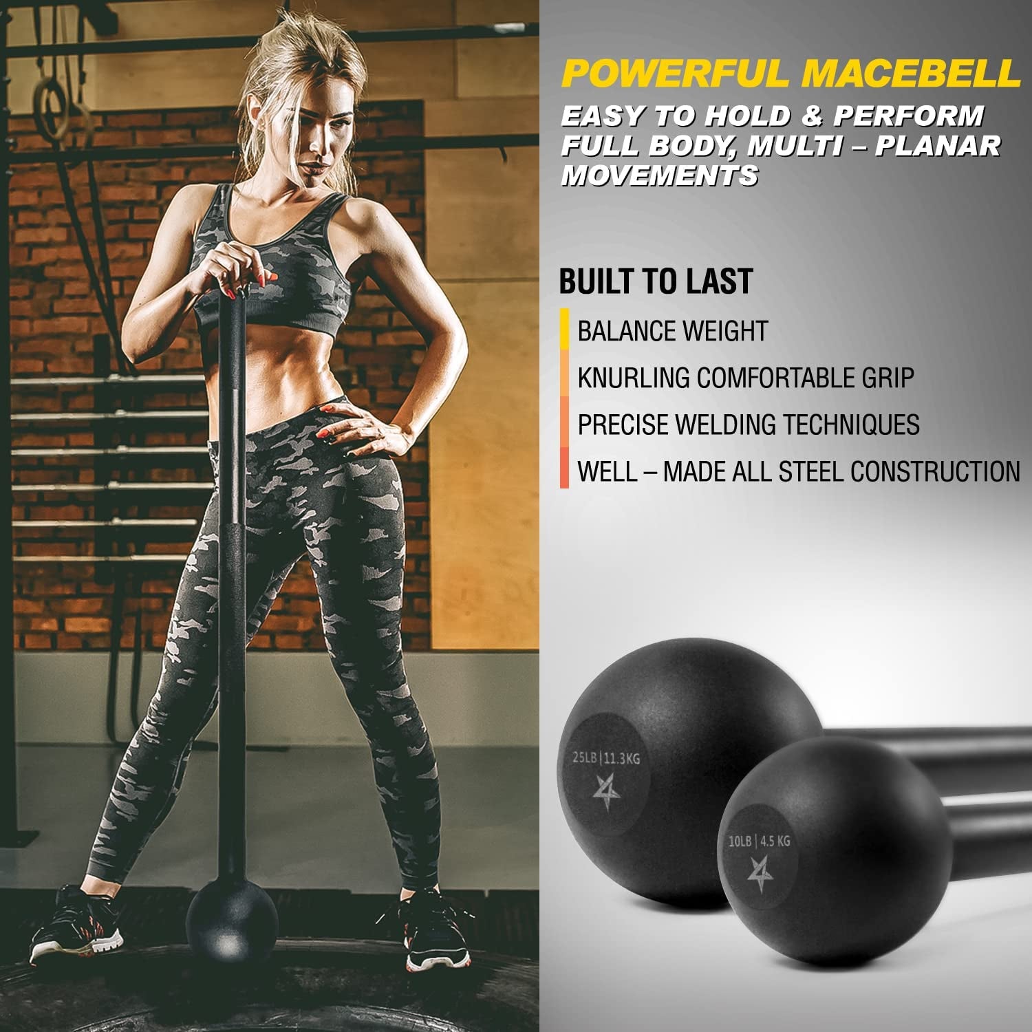 Steel Mace Bell for Strength Training, Support Full Body, Muscles, Shoulder, Grips & Forearms Workouts, Stretching 15LB 