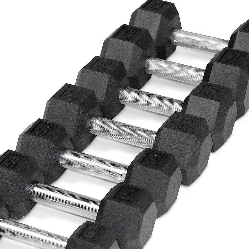 5-25Lb Rubber Coated Hex Dumbbell Set with a Frame Storage Rack Non-Slip Hex Shape