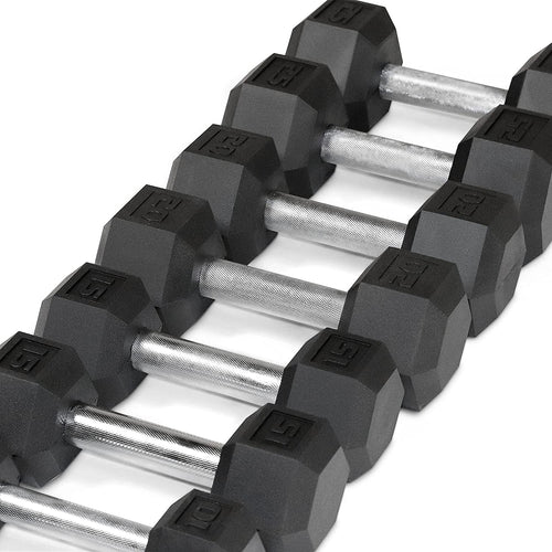5-25Lb Rubber Coated Hex Dumbbell Set with a Frame Storage Rack Non-Slip Hex Shape