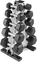 5-25Lb Rubber Coated Hex Dumbbell Set with a Frame Storage Rack Non-Slip Hex Shape