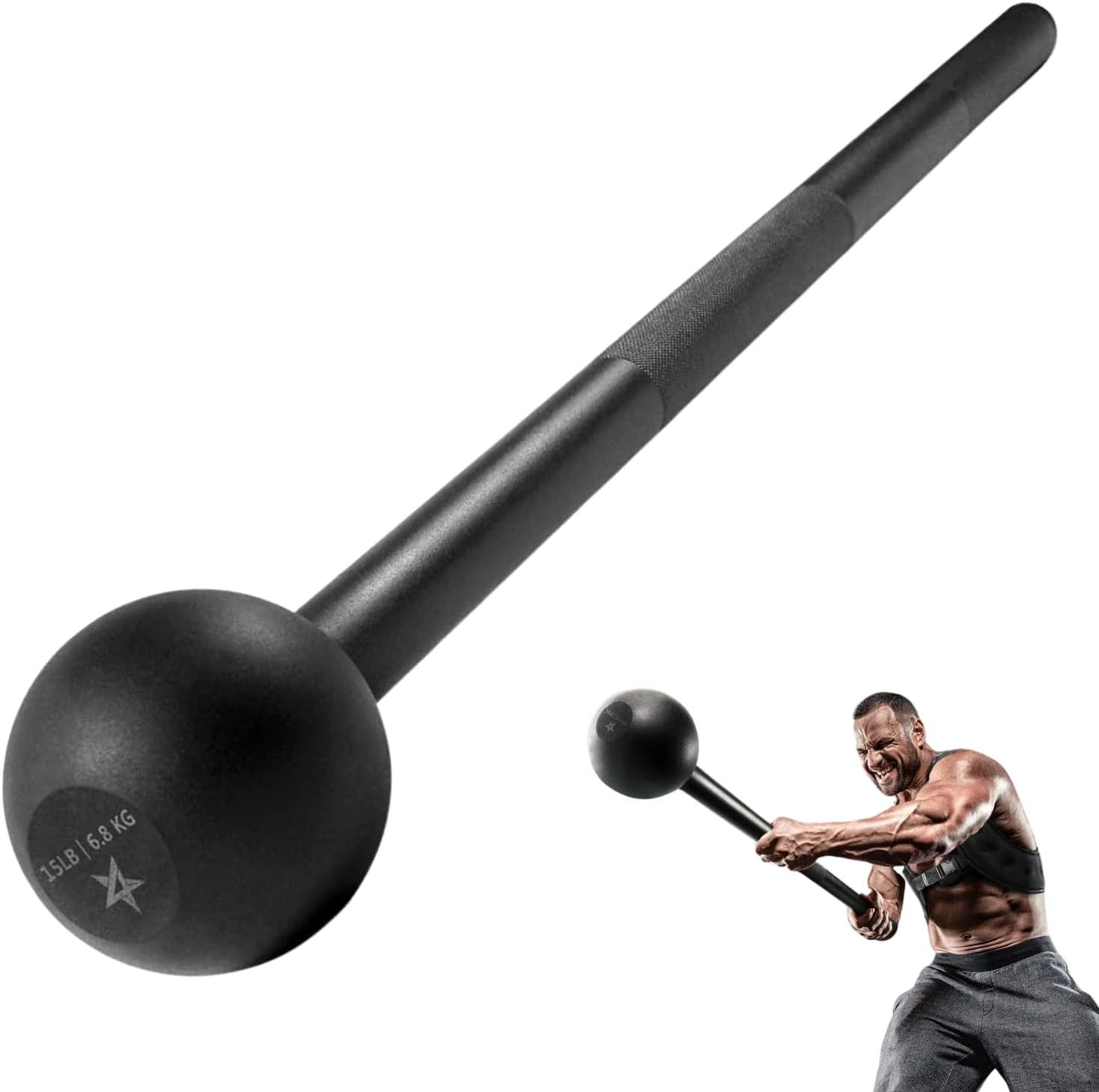 Steel Mace Bell for Strength Training, Support Full Body, Muscles, Shoulder, Grips & Forearms Workouts, Stretching 15LB 