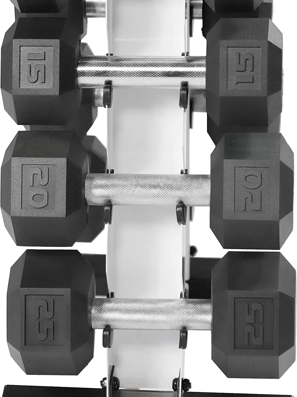 5-25Lb Rubber Coated Hex Dumbbell Set with a Frame Storage Rack Non-Slip Hex Shape