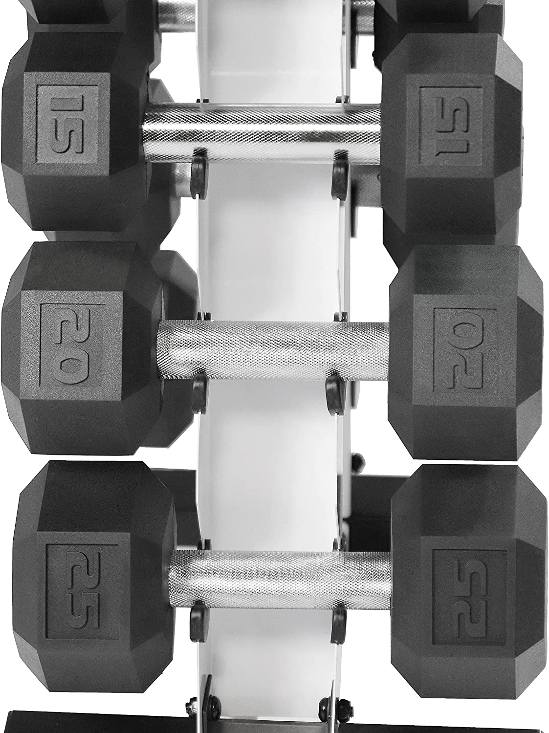 5-25Lb Rubber Coated Hex Dumbbell Set with a Frame Storage Rack Non-Slip Hex Shape