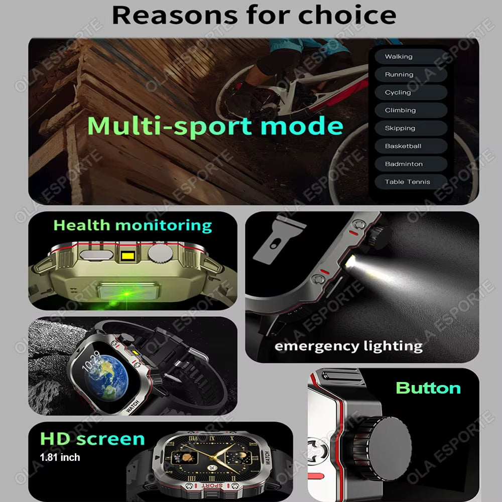 original men smartwatch flashlight bluetooth call fitness clock ip68 waterproof sports men